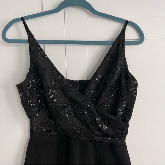 🥒 Dress the Population Giulia Black Lace Sequin Cocktail Mini Midi LBD Dress M - Picture 5 of 13